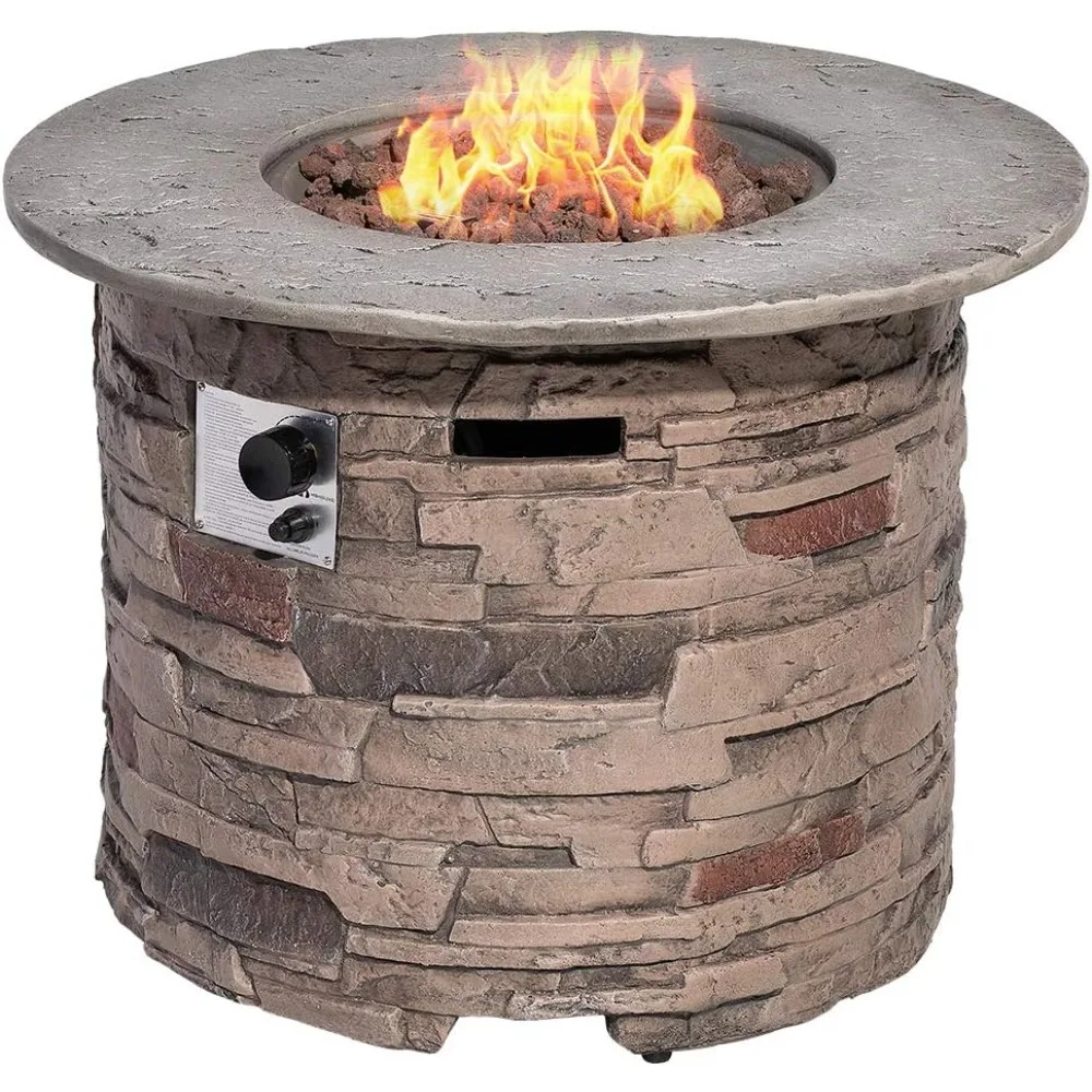 Outdoor Fire Pit Propane Round Fires Pits Table Fire Column, Stonecrest for Outside W Lava Rocks, 40,000 BTU Gas Pit