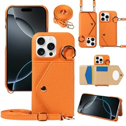 Elegant PU Leather Crossbody Phone Case with Anti - Demagnetization, Anti - Drop Protection, and Mirror Feature - iPhone 12 Mini (Orange)