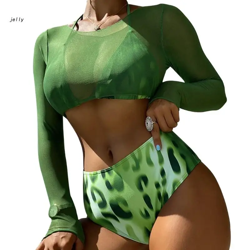 

3 шт. женские купальники, стринги, Холтер, бюстгальтер, топ, костюм, зеленый цвет, легкий купальный костюм с крышкой, Топ для плавания