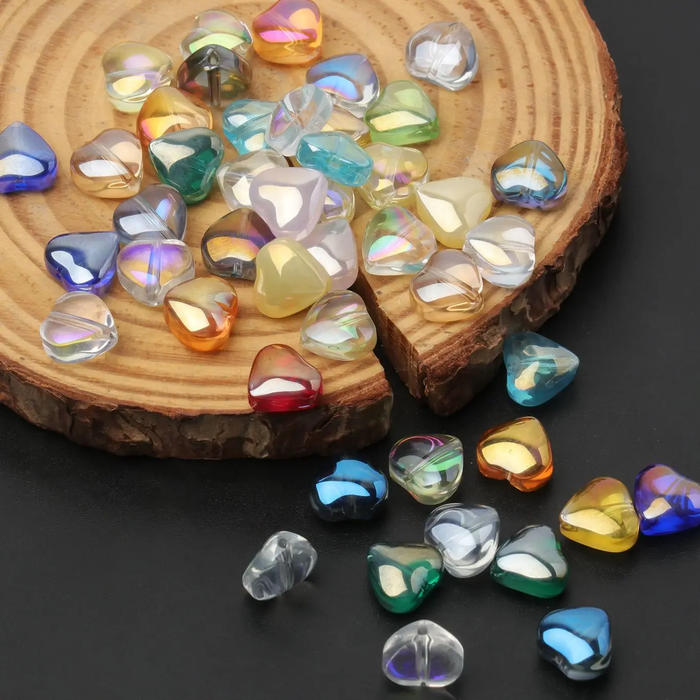 

8mm 20pcs AB Colorful Heart Shape Crystal Bead Plated Crafts Loose Spacer Bead Jewelry Make Diy Charm Earring Bracelet Accessory