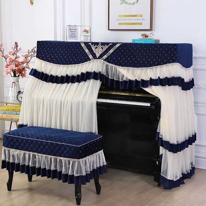 155x40x130 Simple Lace Piano Covers Piano Full Cover Fabric Middle Opening Cover Dust with Stool Cloth