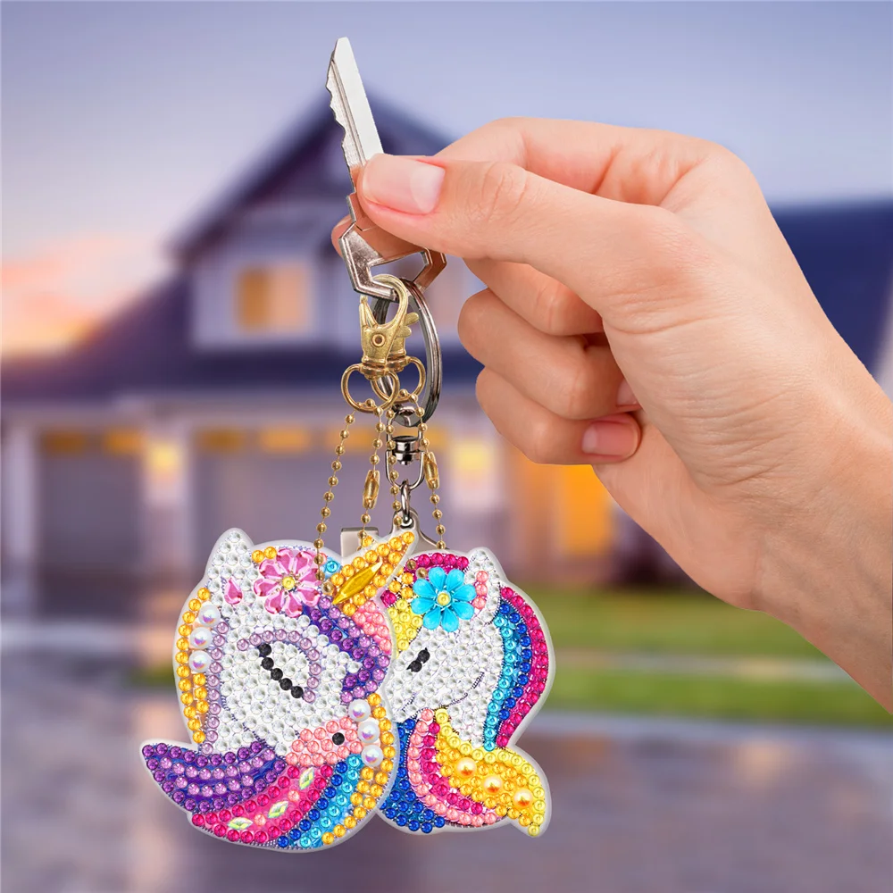 DIY Diamond Painting Keychain Unicorn Pendant Handmade Gift Double-sided Point Diamond Mosaic Embroidery Keychain diamond keychains diamond painting diamond painting accessories