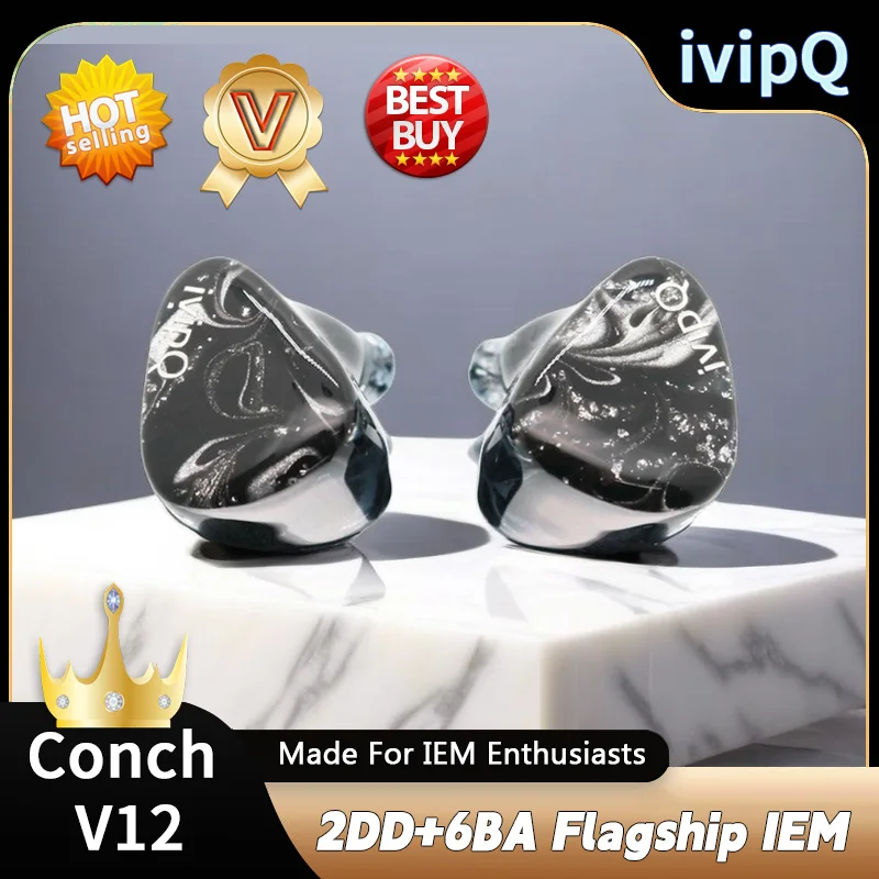 ivipQ Conch V12 2DD+6BA Flagship IEM With Upgraded Modular