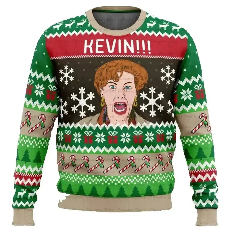 Merry Christmas alone at home Ugly Christmas sweater cartoon animation Men's pullover 2026 fashionable couple shirts Sweatshirt - Image 6