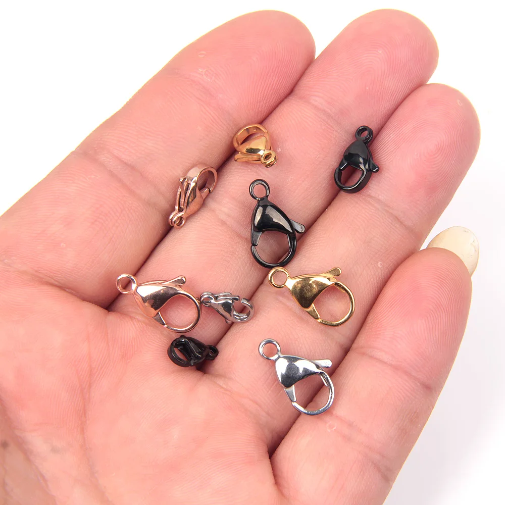 30 шт., позолоченная застежка-лобстер из нержавеющей стали с черным ...