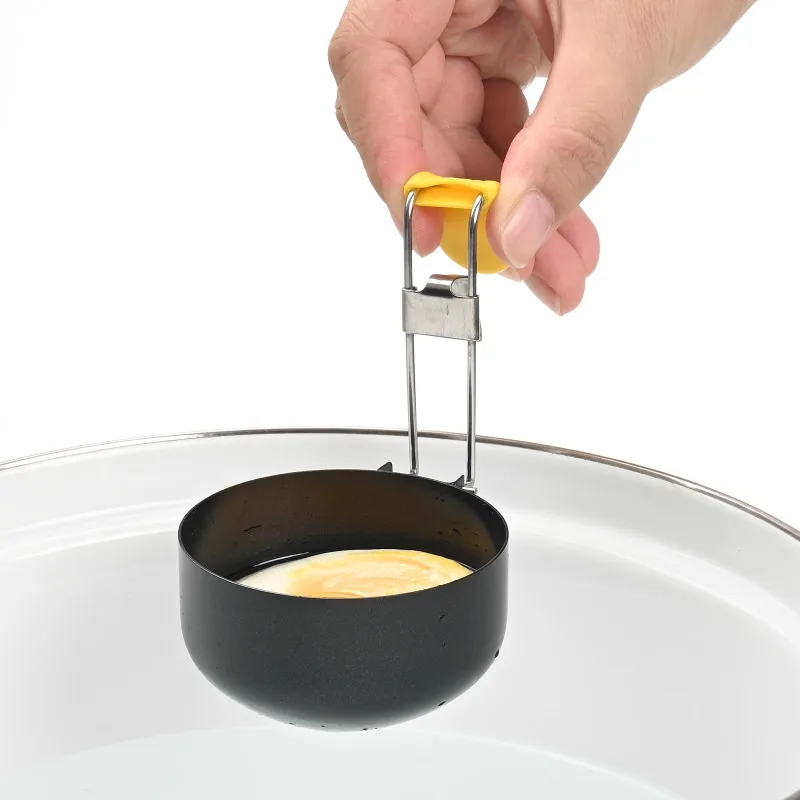 Collapsible hanging ear type non-stick anti-scalding round household egg poacher silicone egg poacher runny water poached egg mould egg steamer boiling spoon