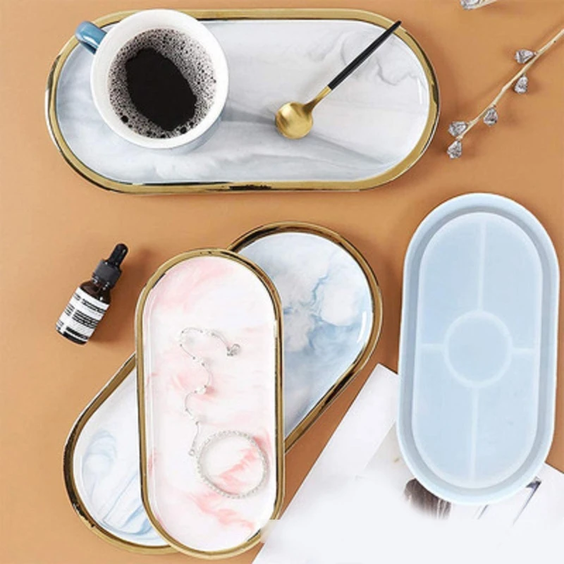 3 Pcs Large Small Oval Trays Epoxy Resin Mold Ashtray Concrete Flower Pot Silicone Mould DIY Crafts Mold