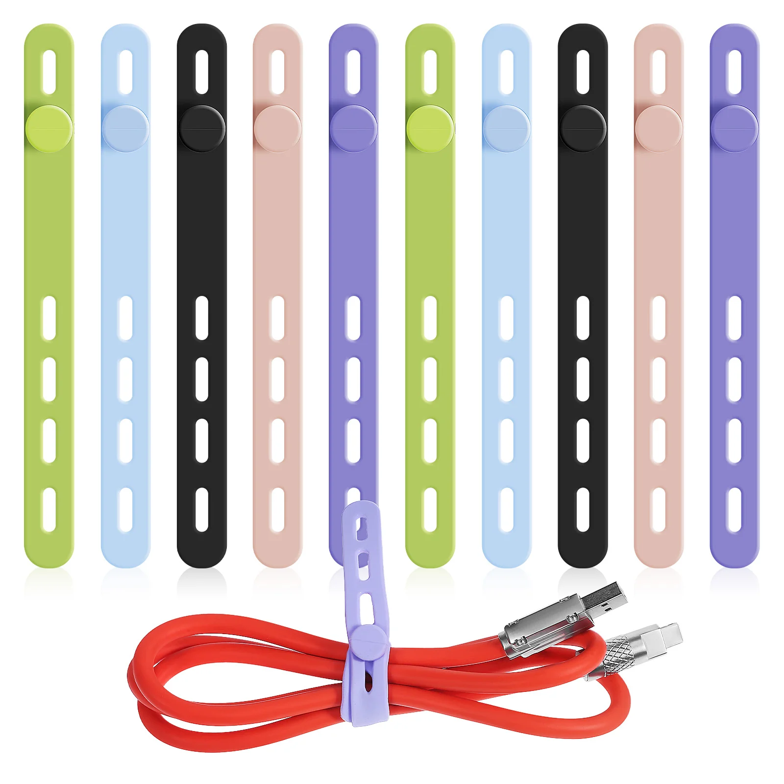 

Reusable Zip Ties Cord Ties Silicone Zip Ties Multicolor Cable Management Cord Organizer