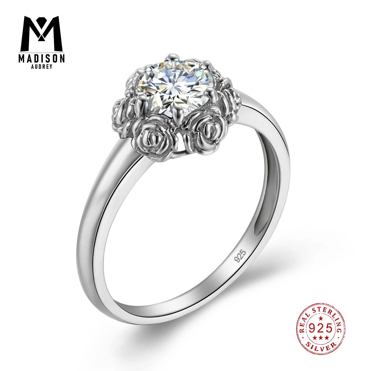 

Trendy Rose Shape 0.8ct Moissanite Rings for Women 925 Silver Pass Diamond Tester VVS1 Engagement Accessories Wedding Jewelry