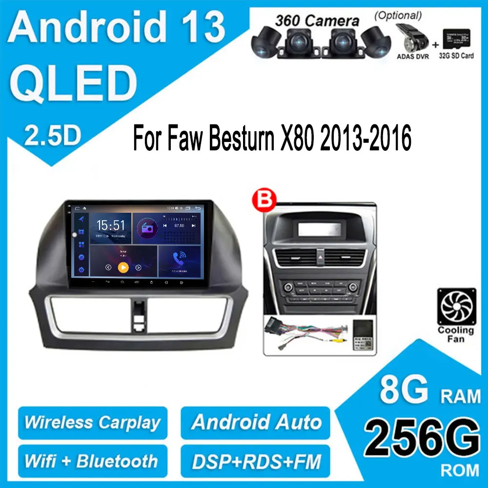 

For Faw Besturn X80 2013-2016 Android 13 IPS QLED Car 4G Wifi GPS Radio Video Player Auto Carplay Multimedia Touch Stereo Screen