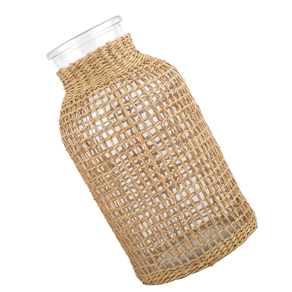 

Glass Flower Vase Rattan Cover: Rustic Flower Bud Vase Decorative Flower Bud Vase Floral Container Farmhouse Bottle for Floral