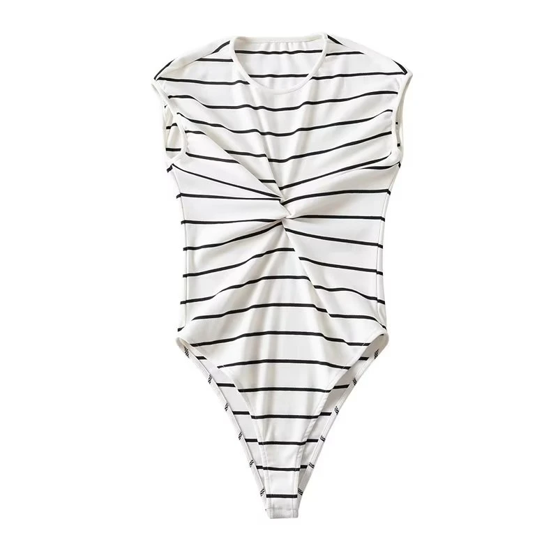 

Summer New Round Neck Sleeveless Tight Knotted Striped Jumpsuit Sexy Slim Bottoming Jumpsuit's