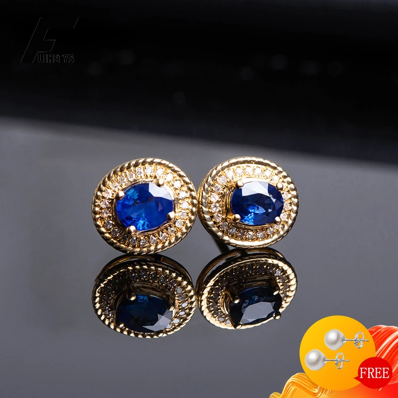 

Trendy Stud Earrings Silver 925 Jewelry with Sapphire Zircon Gemstone Gold Color Earrings Ornaments for Women Wedding Party Gift