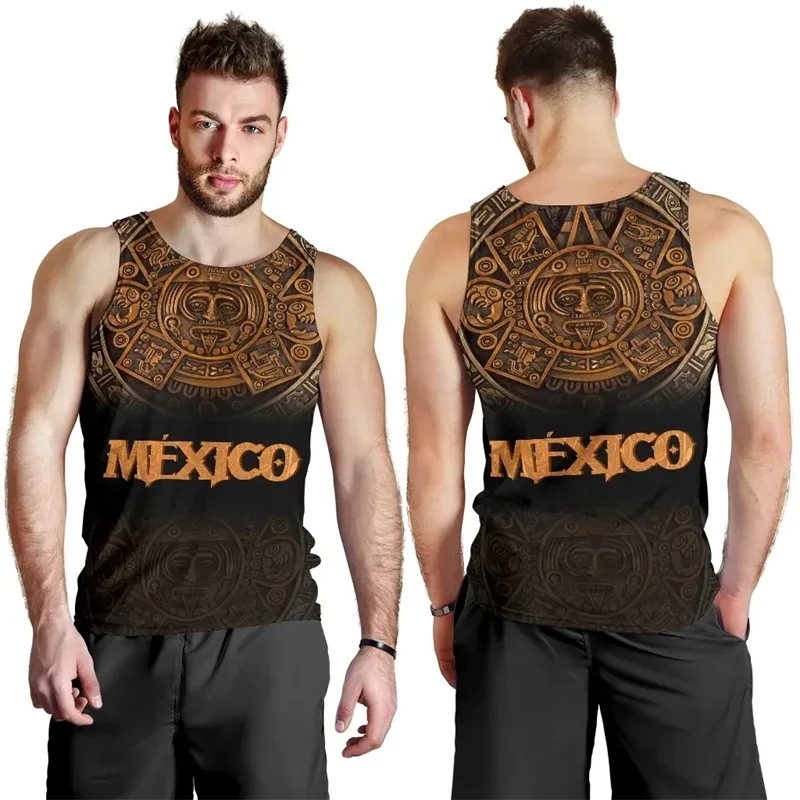 Cotton Vest Mexico Flag Map 3D Printed Beach Tank Top For Men Aztec Warrior Eagle Quetzalcoatl National Emblem cotton vest sports sleeveless vest cotton sleeveless t shirt