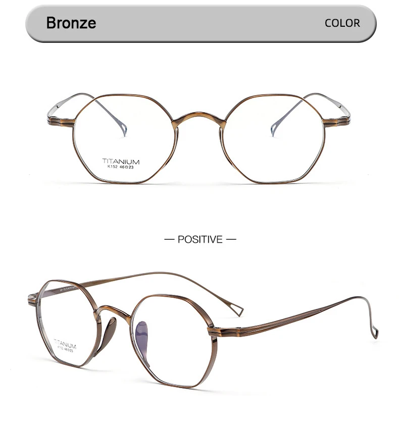 Pure Titanium Eyeglasses - Handmade Retro Polygonal Frames Small Frame Glasses