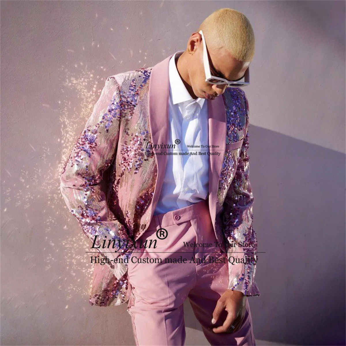 

Красочные блестящие свадебные костюмы для мужчин, смокинг для жениха с отложным воротником и шалью, комплект из 2 предметов, мужская модель, Мужской наряд для вечеринки, мужские костюмы