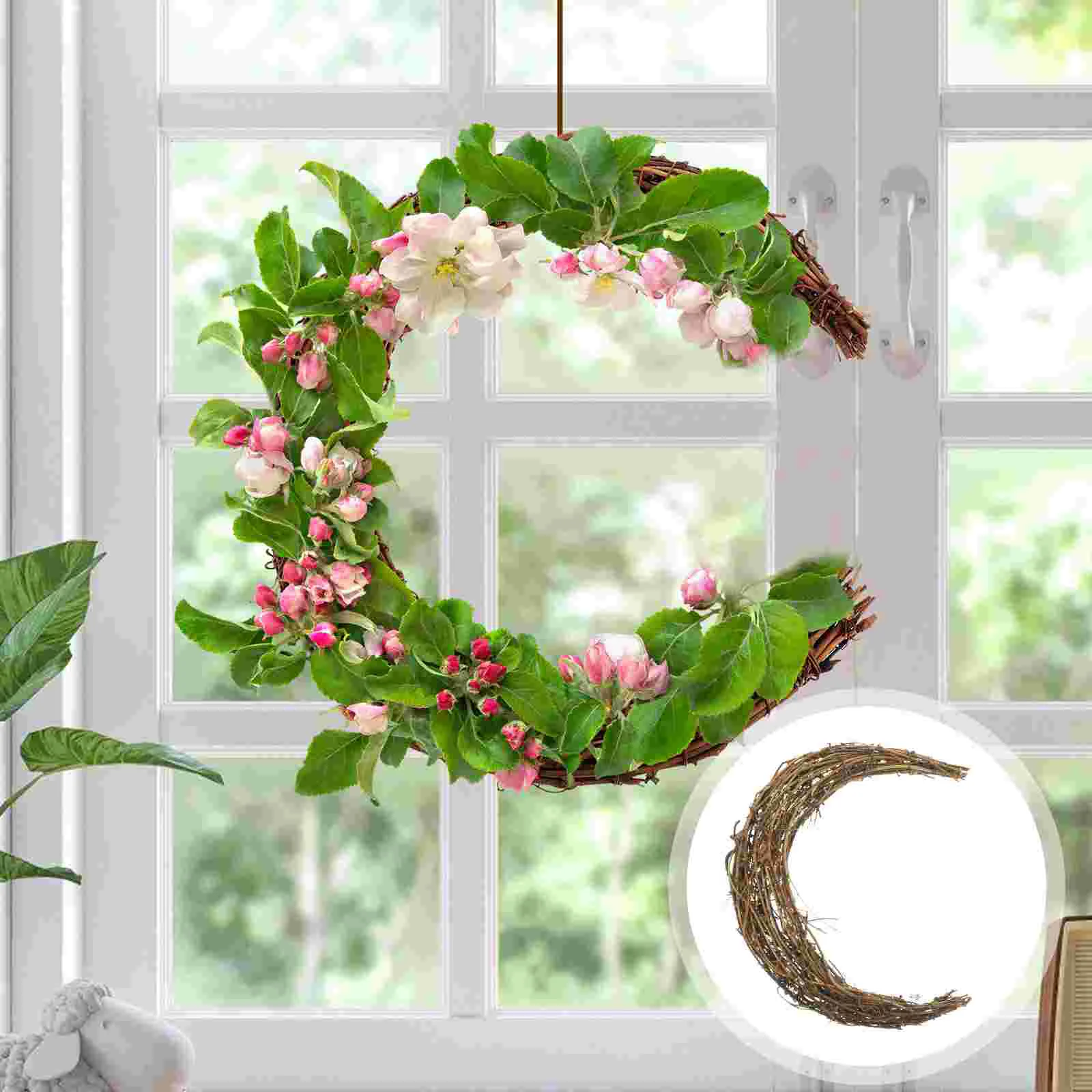 

Christmas Rattan Wreath Moon Shape DIY Rattan Wreath Handmade Christmas Wedding DIY Grapevine Wreaths For Crafts Circle Wreath