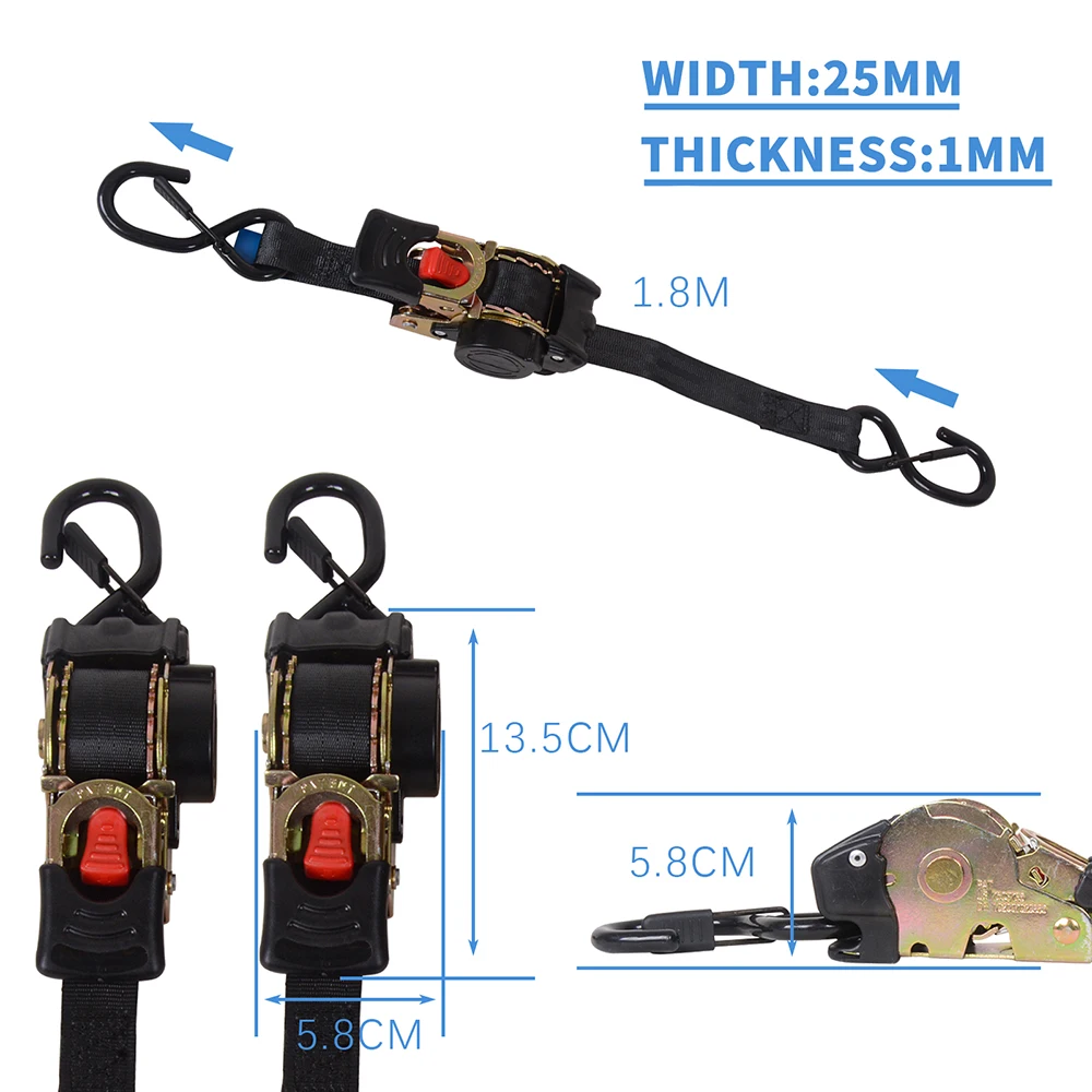 Retractable Straps Cargo Tape Belts Motorcycles Ratchet Strap Load Luggage Strap Tensioner Belt