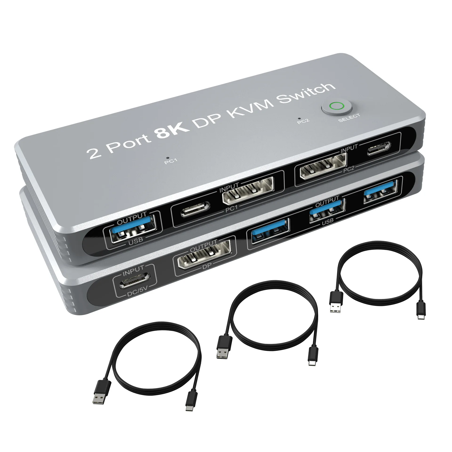  ÷ Ʈ USB KVM ġ, PC ƮϿ, ȥ Է, DP 2 Ʈ, 8K, 60Hz, 4K, 144Hz, KVM  1 