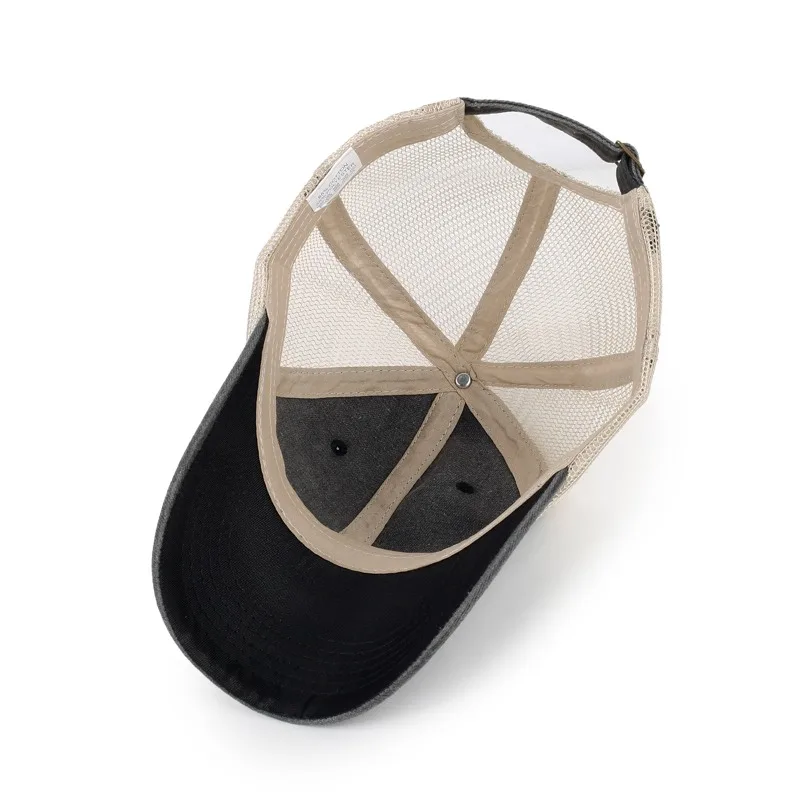 New Washed Cotton Customizable Logo Baseball Cap Summer Autumn Splicing Mesh Breathable Sun Protection Casual Sports Men's Hat 4
