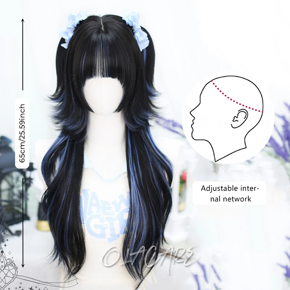 Synthetic Red Blue Curly Cosplay Wig for Women