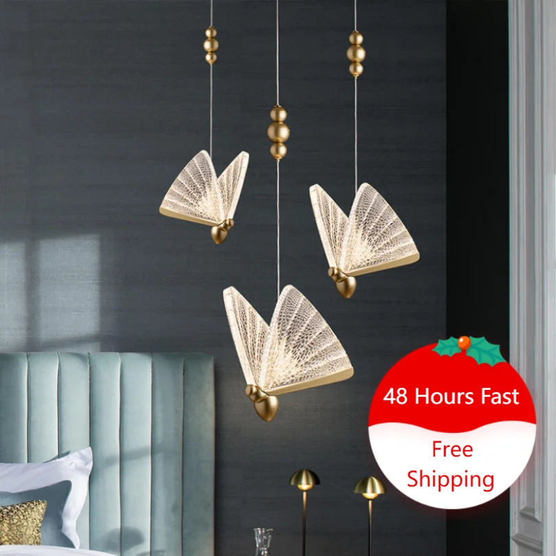 

Butterfly Pendant Lights for Bedroom Bedside Shop Restaurant Decoration Hanging Lamp Ceiling Chandeliers Counter Island Lighting