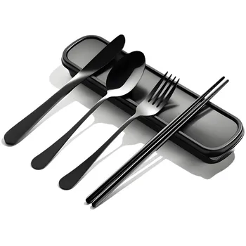 Travel Utensils with Case, Quatish Portable Silverware Set for Work, Stainless Steel Reusable Travel Cutlery Set 1