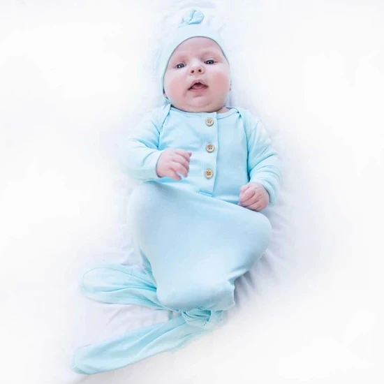 Newborn Infant Solid Color Baby Sleeper 95% Bamboo 5% Spandex Comfortable Soft Newborn Knotted Gowns