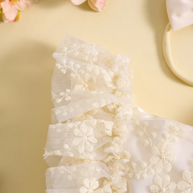 2 Pagliaccetti Estivi Neonata In Pizzo Con Stampa Floreale + Fascia - Tutina Con Maniche Volant - Foto 5