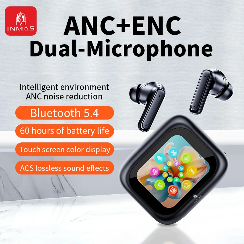 INMAS E18 Pro ANC 무선 블루투스 헤드폰, TWS 인이어 이어버드, 터치 스크린 노이즈 캔슬링, HIFI 스테레오 사운드 헤드셋, 신제품