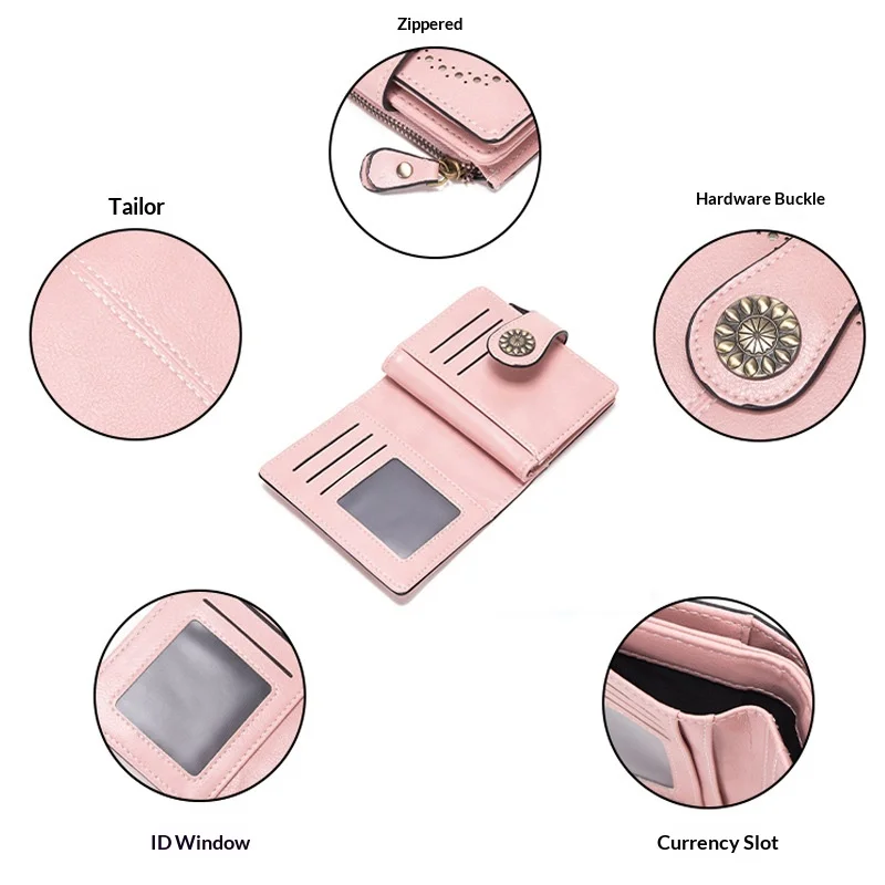 New Women's Wallet Short Mini Multi-Function Card Holder for Students RFID Blocking Leather Small Purse