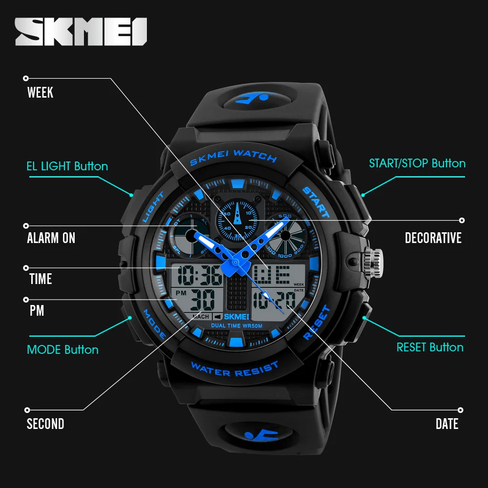 SKMEI 1270 Men Digital Double Time Chronograph Watches 50M Watwrproof Week Display Wristwatches Relogio Masculino Sports Watch 5