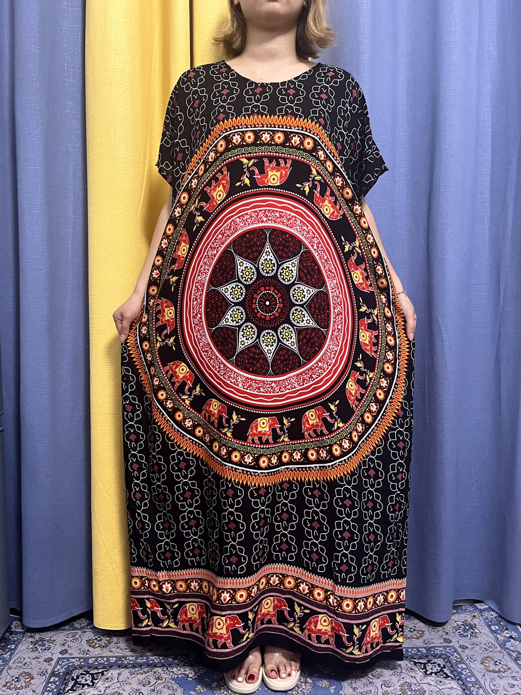 Abayas For Women 2023 Print Floral Cotton Farbric Short Sleeve Muslim Summer Loose Femme Robe African Islam Dresses With Turban
