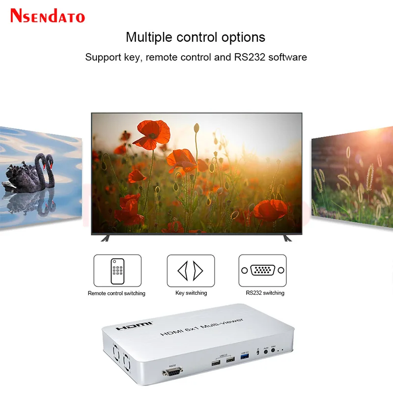 4K 60hz 1080p HDMI Multi-viewer 6X1 HDMI Quad Screen Segmentation Multiviewer with seamless 6 In 1 HDMI multi viewer For RS232