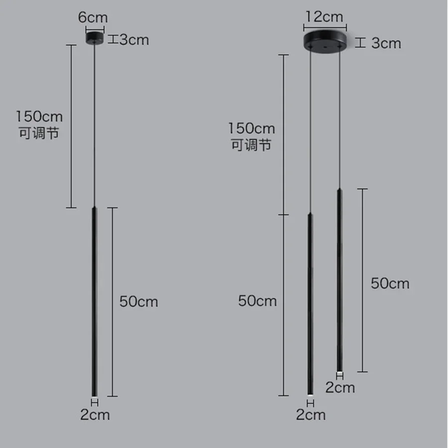 Superfine 2CM Led Pendant Lights Long Tube Hanging Lamp Kitchen Island Dining Room Table Pendant Lamp Bedroom Bedside Droplight 6