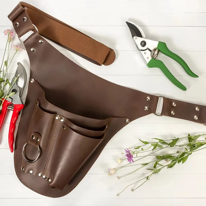 Adjustable PU Leather Garden Tool Storage Apron with Multi-Pocket Design