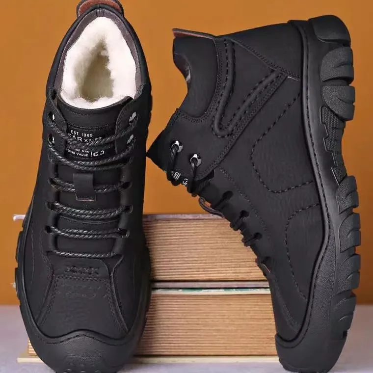 Hanani Stivali da Neve scarpe uomo invernali Stivaletti Caldi Impermeabile Scarponi Trekking Scarpe Comodo Nero EU43