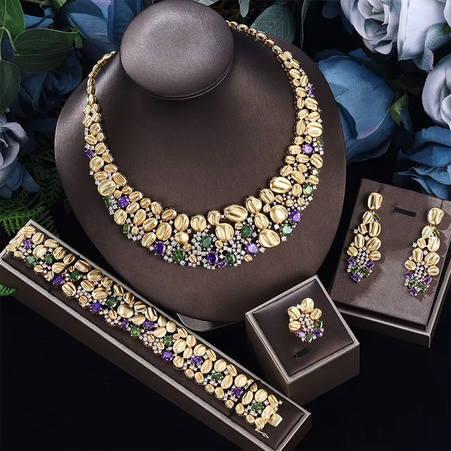 2022 Hot Sale New Bride Jewelry Set New Fashion Dubai Complete Jewelry Set Suitable for Women's Wedding Party Accessories Design 1
