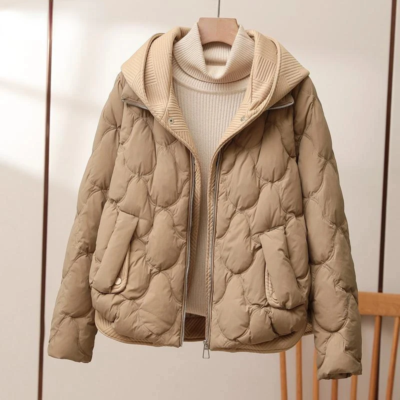 M-3XL Hooded Zipper Parkas Women Fake Two Piece Clothing Windbreak Warm Fashion Kpop Casual 4-Colors Pockets Vintage Minimalist