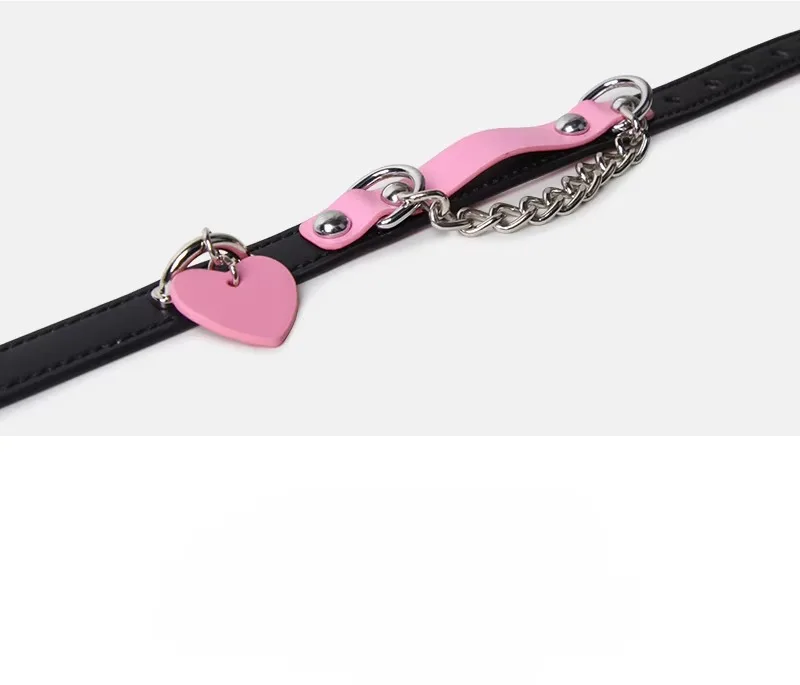 Bdsm Collar With Chain Genuine Leather Choker For Couples_voghion.com