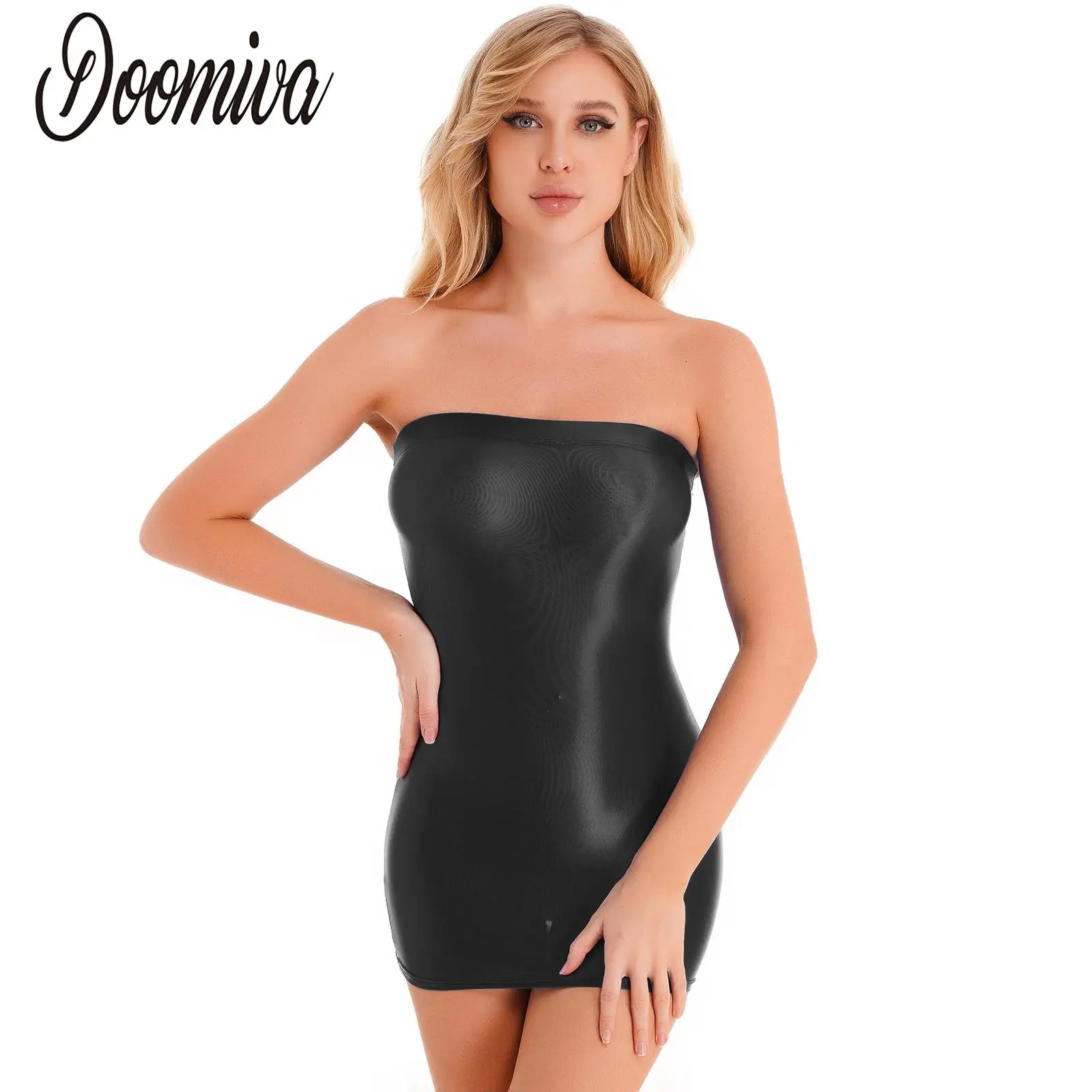 

Womens Glossy Sexy Bodycon Dress Stretchy Solid Color Slim Fit Mini Dress Summer Female Smooth Tight Dresses Party Clubwear