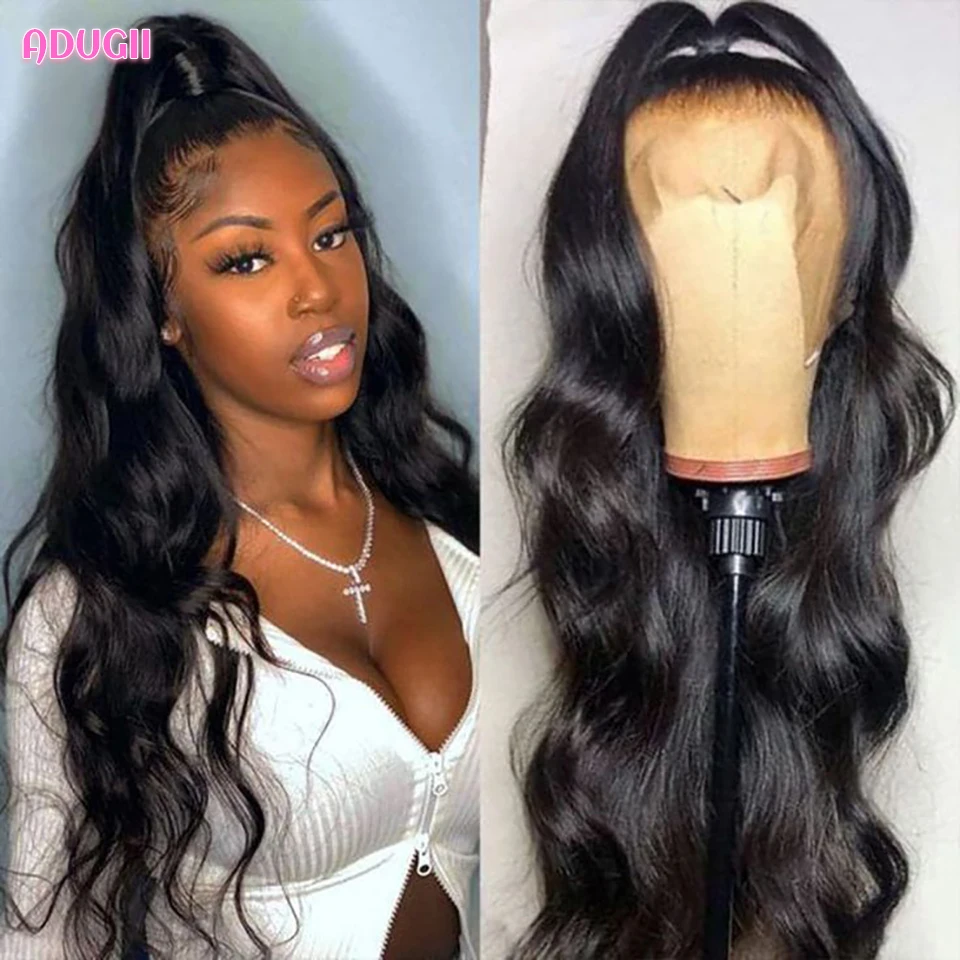 

Adugii 32 Inch Body Wave Lace Front Human Hair Wigs 13x6 HD Transparent Lace Frontal Wig For Women Brazilian Remy Closure Wig