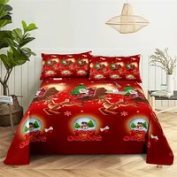 Christmas 0.9/1.2/1.5/1.8/2.0m Digital Printing Polyester Bed Flat Sheet With Pillowcase Print Bedding Set 1