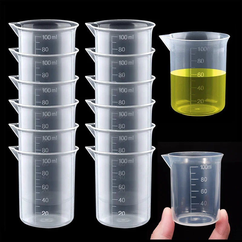 2pcs 100ml Plastic Measuring Scale Cups Transparent Chemical Industry Cone  Liquid Container Graduated Cups Measurement Cups 