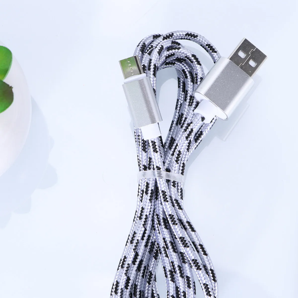 나일론 편조 USB 타입 C 케이블 2M 실버 고속 충전 데이터 동기화 코드 (S8, S8 플러스용)