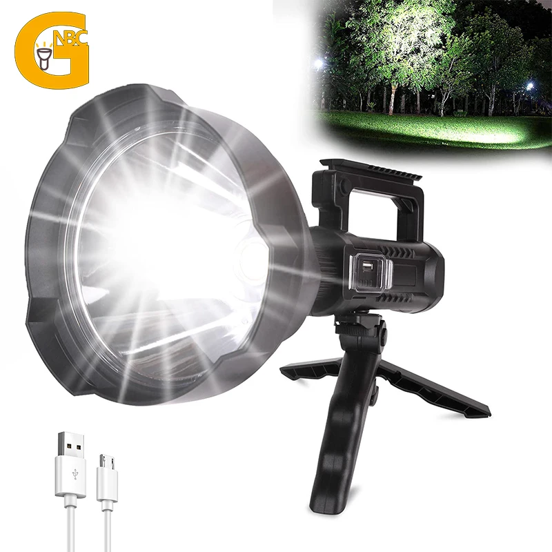 

High Power Rechargeable Spotlight Flashlight 4 Modes & USB Output with Tripod Super Bright LED Searchlight for Camping/Emergency