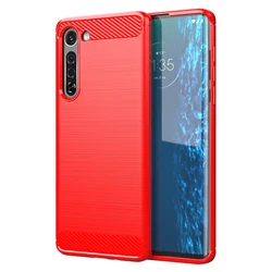 Rugged Soft Carbon Fiber Phone Case - Enhanced Protection & Style for MOTO One 5G (Red)