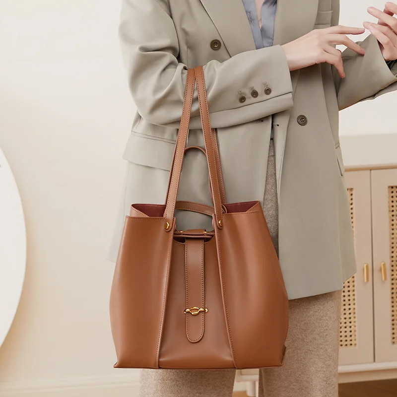 leather handbags tote bags cowhide commuter bag large capacity luxury handbags for women 2023 new niche design