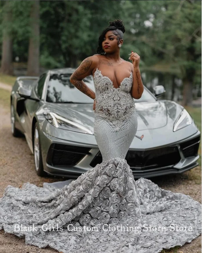 Sparkly Silver Lace Dress Lace Wedding White Cotillion Dresses Prom Dresses  With Feathers At The Bottom