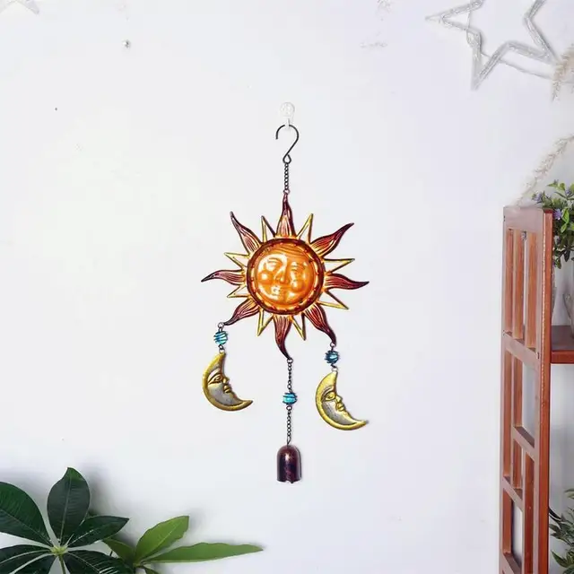 Színes Festmény Szél Hangjelzés Függő Dekoráció Retro Hold Napsütés Gradiens Medál Udvar - Image 3
